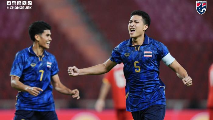 SELEBRASI THAILAND - Kapten tim Thailand U22, Seksan Ratree, merayakan gol dalam pertandingan final cabang olahraga futsal SEA Games 2025 di Rajamangala Stadium pada Kamis (18/12/2025). (Facebook Changsuek - 18/12/2025)
