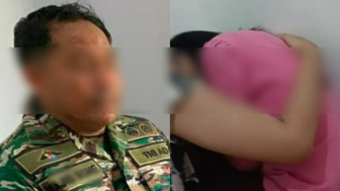 KASUS OKNUM TNI KENDARI - Kolase foto arsip oknum TNI yang bertugas sebagai Babinsa di Kodim 1417/Kendari, Sertu MB (kiri), dan sosok A (12) murid SD yang diduga menjadi korban pelecehannya saat menangis histeris disebut mengalami trauma. Sertu MB menjadi buron setelah sempat diinterogasi kesatuannya atas dugaan kasus pelecehan yang terjadi di Kabupaten Konawe Selatan (Konsel), Provinsi Sulawesi Tenggara (Sultra), 15 April 2026 lalu.(kolase foto handover)