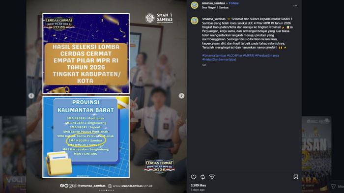 VIRAL CERDAS CERMAT MPR: Resmi keputusan MPR, Lomba Cerdas Cermat di Kalimantan Barat bakal diulang imbas viral. Akun medsos sekolah yang menang digeruduk netizen.