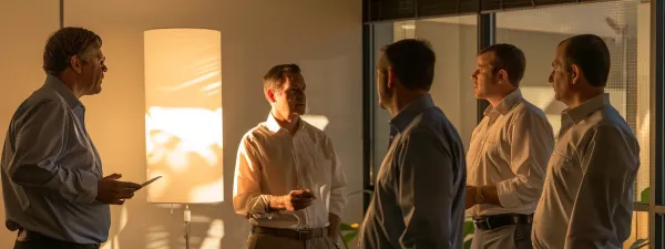 a group of business professionals discussing the benefits of contracting with buildmore services for integrated electrical services in southwest florida.