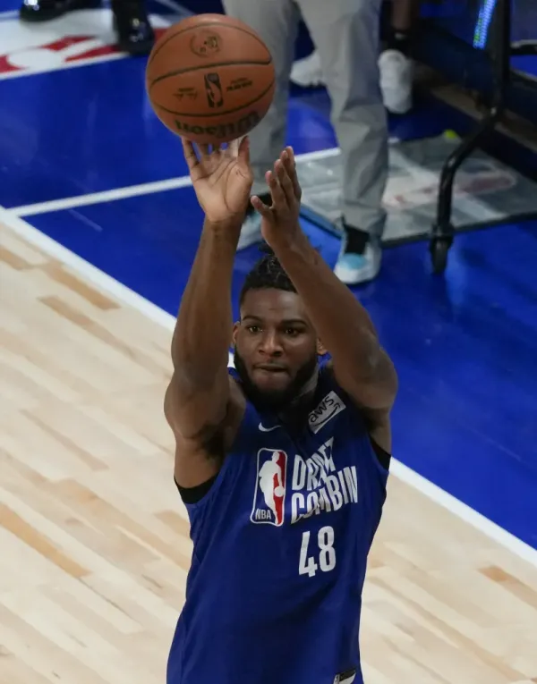 Zuby Ejiofor takes part in a shooting drill at the NBA Draft Combine on May 11.