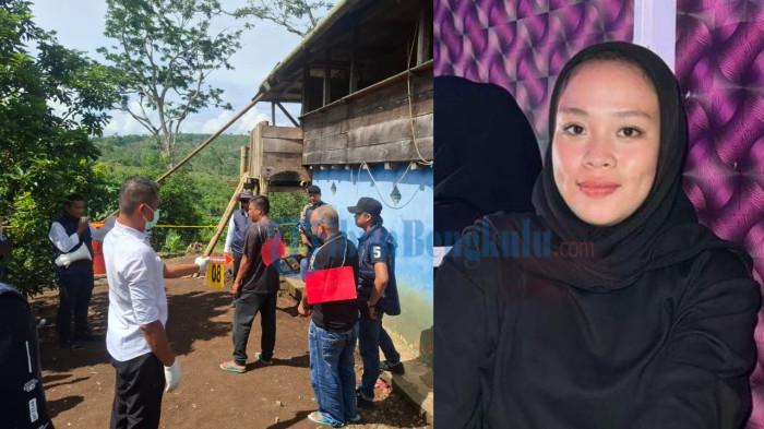 GITA FITRI - Petugas kepolisian melakukan olah tempat kejadian perkara (TKP) di kebun pepaya Talang Sawah, Kecamatan Bermani Ilir, Kepahiang pada Senin (30/3/2026), lokasi ditemukannya Gita Fitri Ramadhani dalam kondisi tewas, sementara potret korban (kanan) semasa hidup.