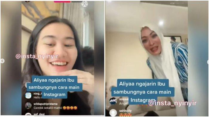 Aaliyah Massaid saat mengajari Angelina Sondakh yang baru bebas dari penjara main Instagram.