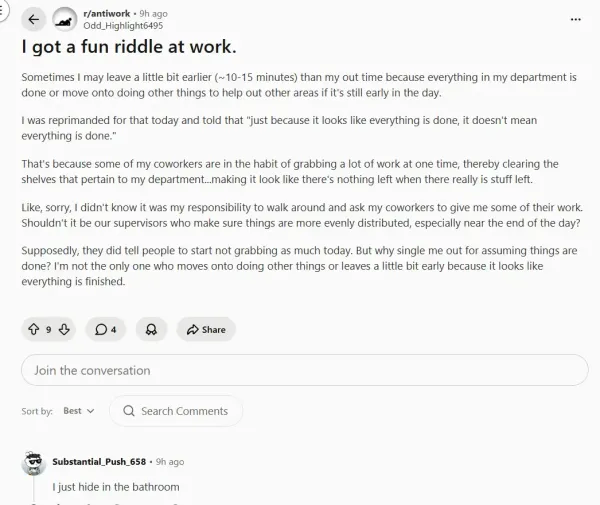Worker says they were reprimanded for leaving early; Reddit comes up with smart fix