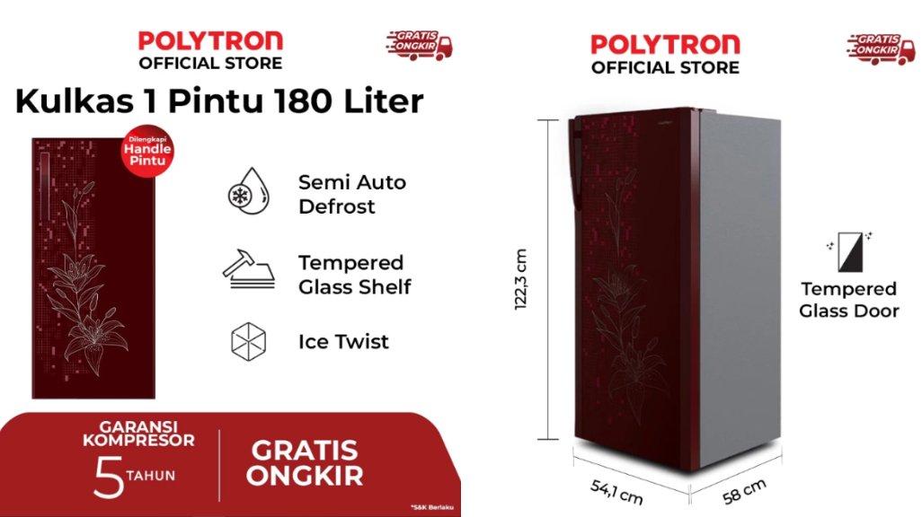 POLYTRON Kulkas 1 Pintu Belleza 180 Liter - PRA 18DMR.