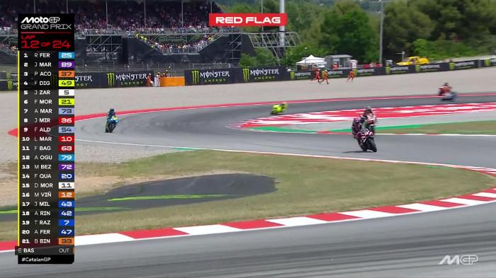 KECELAKAAN - Kondisi lintasan di Sirkuit Catalunya saat kecelakaan horor melibatkan Alex Marquez dengan Pedro Acosta pada main race MotoGP Catalunya 2026, Spanyol, Minggu (17/5) malam WIB.