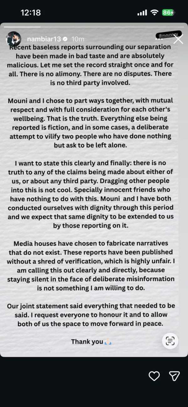 Suraj Nambiar drops strong-worded statement