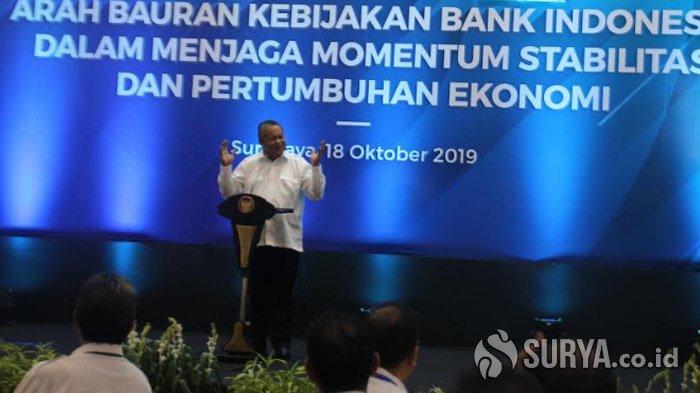 Gubernur Bank Indonesia, Perry Warjiyo, memberikan sambutan pada acara bertema 
