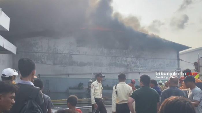 GUDANG PLASTIK TERBAKAR -  Kebakaran melanda sebuah gudang plastik yang berada di kawasan Jalan Peternakan Raya, Kapuk, Cengkareng, Jakarta Barat, Senin (18/5/2026) siang. TRIBUNJAKARTA.COM/ELGA PUTRA