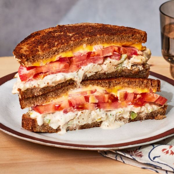 a recipe photo of the Rotisserie Chicken Salad Melt Credit: Photographer Victor Protasio, Food Stylist Julian Hensarling, Prop Stylist Tucker Vines