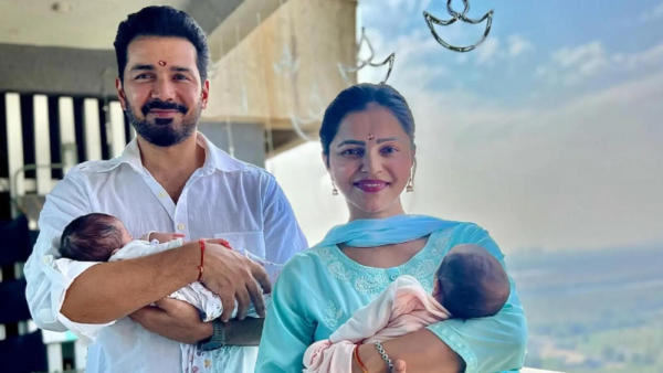 Ruibina Dilaik and Abhinav Shukla with their twin girls