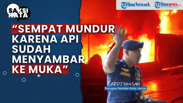SAKSI KATA - Ardiansyah, personel Damkartan Kota Jambi, yang memadamkan pusat api kebakaran gudang BBM di Pal 7, Kenali Asam, Kota Jambi.