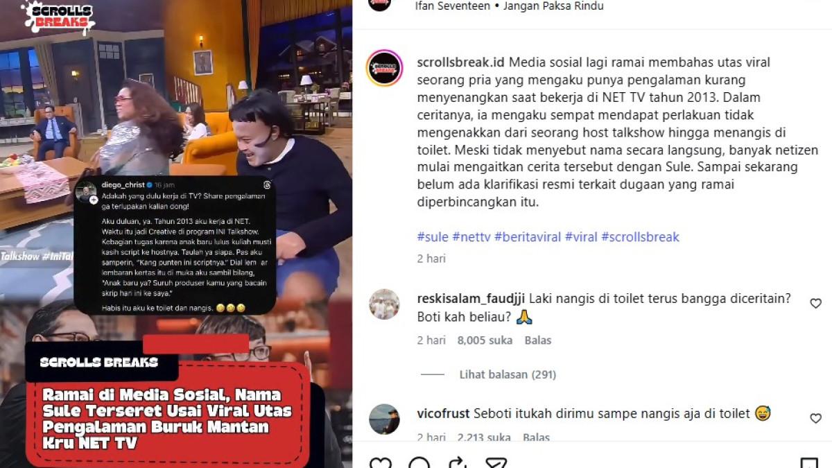 TANGGAPAN SULE - Dituding Lempar Skrip ke Kru Ini Talkshow, Sang Komedian Beri Klarifikasi Keras.