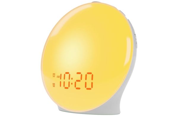 Wake Up Light Sunrise Alarm Clock for Kids, Heavy Sleepers, Bedroom, with Sunrise Simulation, Sleep Aid, Dual Alarms, FM Radio, Snooze, Nightlight, Daylight, 7 Colors, 7 Natural Sounds, Ideal for Gift Credit: Amazon