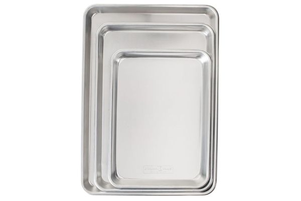 Nordic Ware Naturals 3 Piece Set - USA Made Aluminum Commercial Quality Sheet Pan for Baking or Roasting, Encapsulated Galvanized Steel Rim Prevents Warping; Half Sheet, Jelly Roll and Quarter Sheet Credit: Amazon