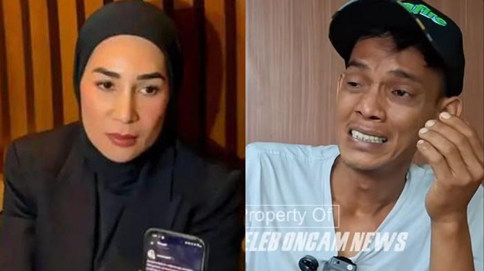 ART ERIN TAULANY: Rahmat (kanan) suami asisten rumah tangga (ART) bernama Nur menangis pilu saat mengetahui istrinya tidak ada kabar selama 3 minggu kerja di rumah Erin Taulany (kiri).