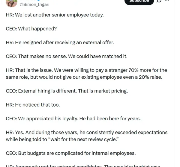 Company willing to pay outsider 70% more after denying loyal employee&rsquo;s raise for months