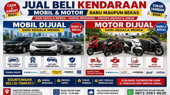 Berikut illustrasi informasi terlengkap jual beli mobil baru dan bekas di Semarang sekitarnya