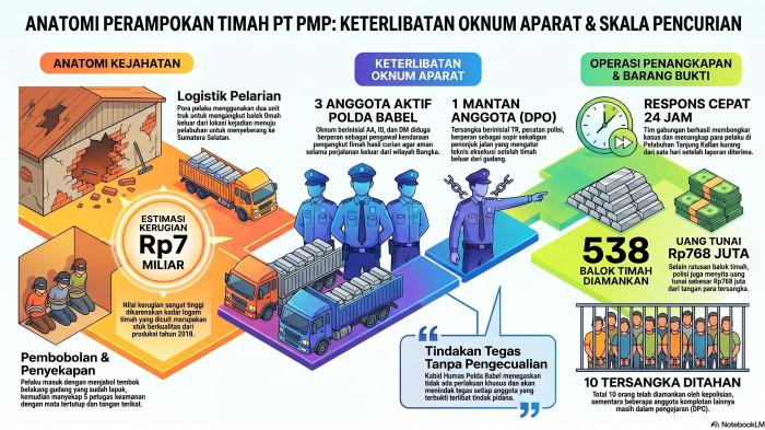 Grafis perampokan balok timah PT PMP.