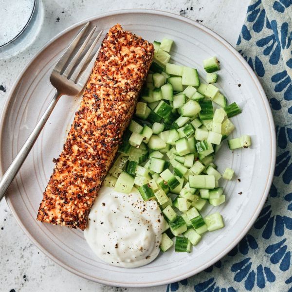 A recipe image of 5-Ingredient Everything Bagel Crusted Salmon Credit: Photographer: Greg DuPree, Food Stylist: Margaret Dickey, Prop Stylist: Abby Armstrong.