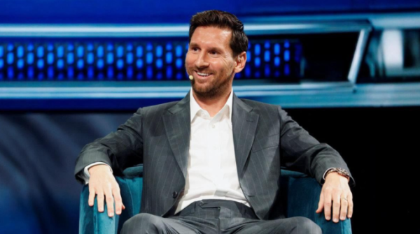 Lionel Messi speaks at the American Business Forum at the Kaseya Center on Nov. 3, 2025. Photo by Reuters