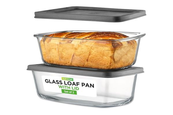 NutriChef 4 Piece Glass Loaf Pan Set with Lids Credit: Amazon