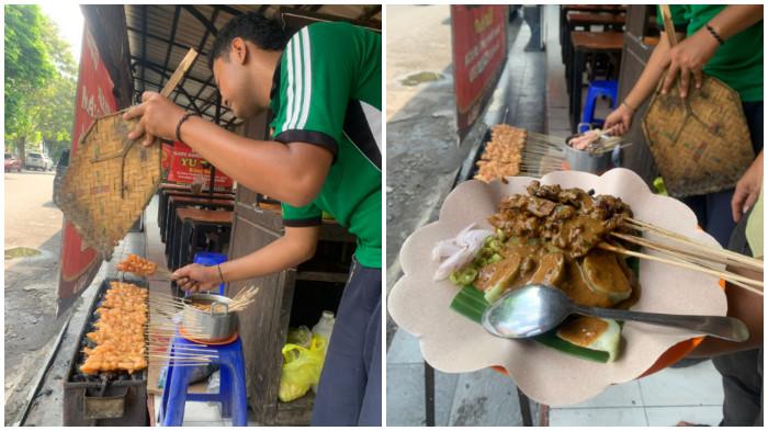 Hanafi dan adiknya sedang membakar Sate Kere makanan khas Solo.