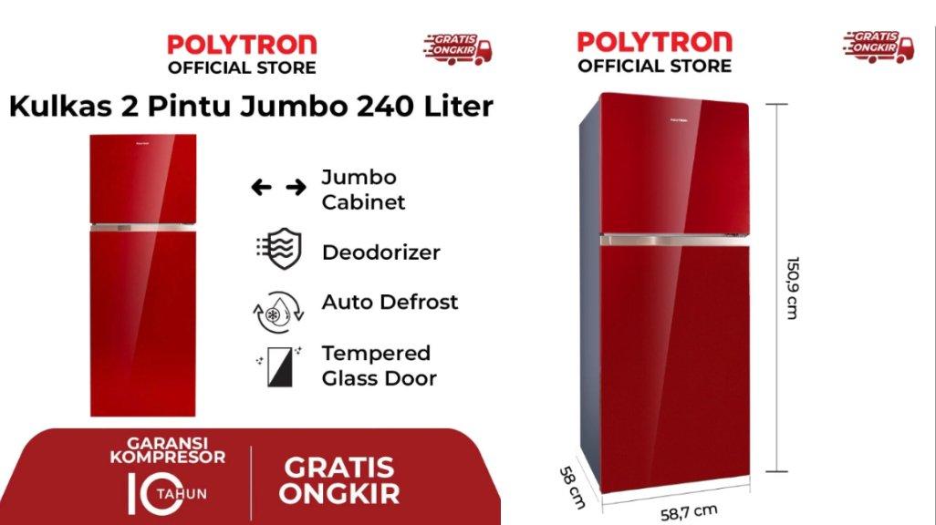 POLYTRON Kulkas 2 Pintu Belleza Jumbo 240 Liter PRW 25MNR.
