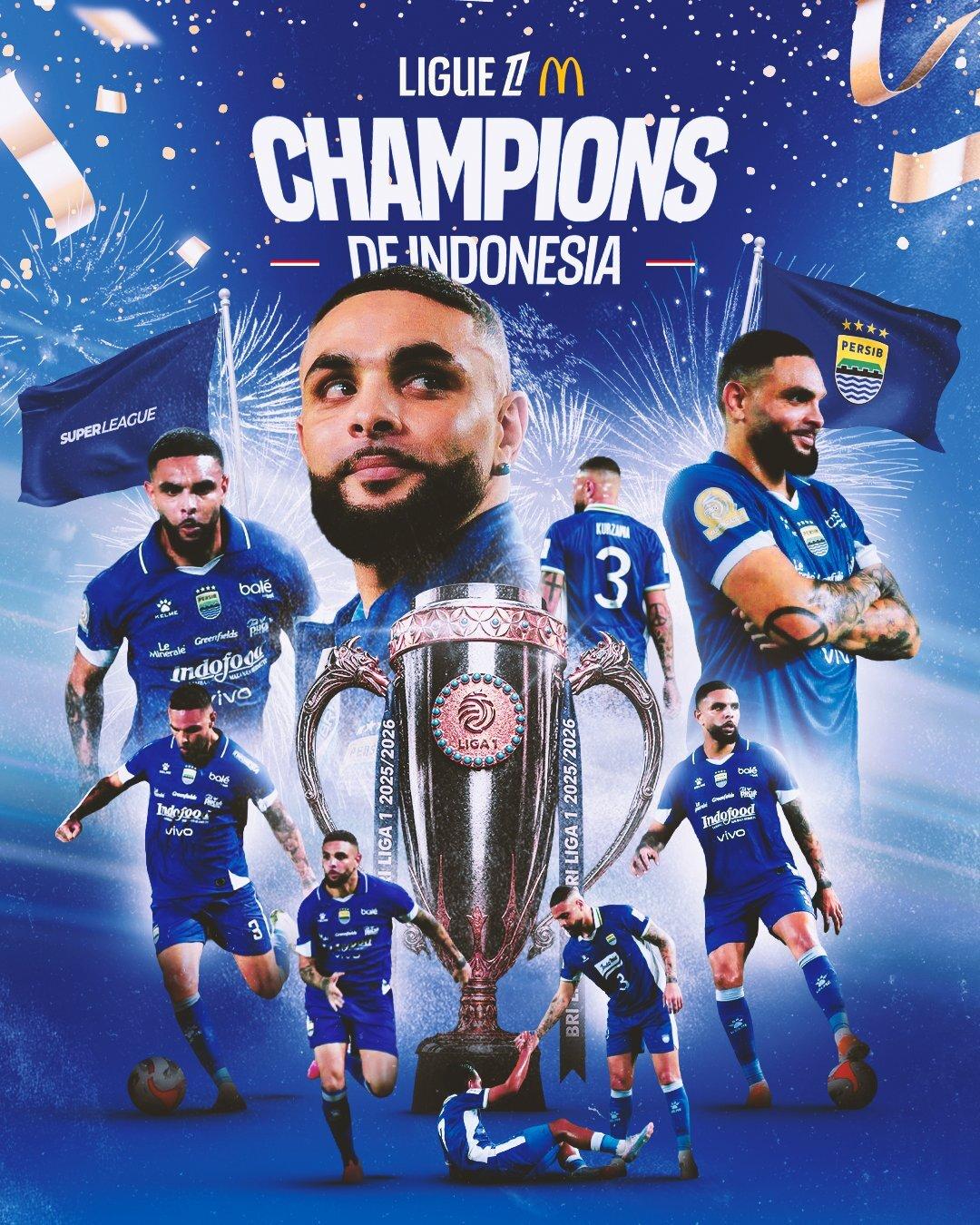Ucapan selamat yang diberikan media sosial (X) Ligue 1 Prancis untuk Layvin Kurzawa bersama Persib Bandung yang memenangkan gelar juara Super League 2025/2026, Sabtu (23/5/2026).