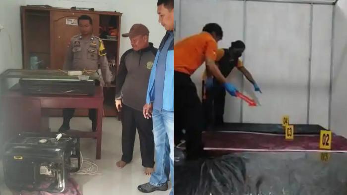 BLACKOUT SUMATRA - (Kiri) Penampakan lokasi diduga tiga korban keracunan asap genset di ruangan belakang Masjid Nurul Huda, Tanjung Pandai Sikek, Kecamatan X Koto, Kabupaten Tanah Datar, Sabtu (23/5/2026) dan (Kanan) Polisi melakukan olah tempat kejadian perkara yang menyebabkan empat orang karyawan toko aksesoris ponsel lemas dan dua diantaranya meninggal dunia.