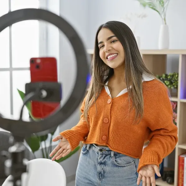 whimsical woman working as a content creator
