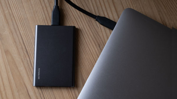 SSD drive connected to a laptop
