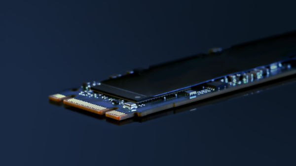 SSD M2 disk close up on dark blue background