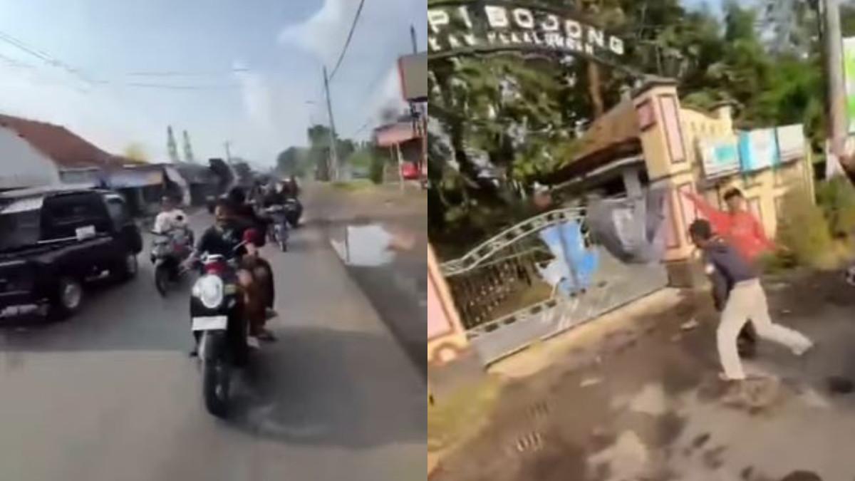 KONVOI REMAJA - Remaja di Pekalongan melakukan konvoi hingga merusak pagar sekolah.