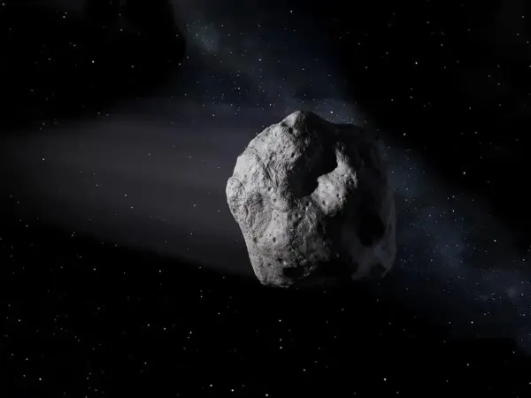 <p style="line-height:1.38">Typically, asteroids, like the one depicted in this artist&rsquo;s concept, originate from the main asteroid belt between the orbits of Mars and Jupiter, but a small population of near-Earth objects may also come from the Moon&rsquo;s surface after being ejected into space by an impact.</p><p style="line-height:1.38">NASA/JPL-Caltech</p><br>