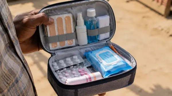 Mini first aid kit essentials for outdoor workers during heatwave