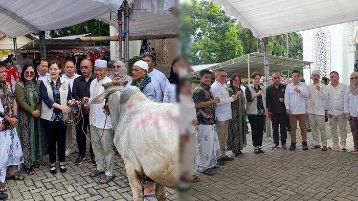 HEWAN KURBAN - Dalam rangka perayaan Hari Raya Idul Adha 1447 Hijriah, DPC Partai Gerindra Kota Tomohon menyerahkan bantuan hewan kurban kepada umat Muslim di Masjid Nurul Iman Kampung Jawa, Kota Tomohon, Sulawesi Utara pada Rabu (27/5/2026).
