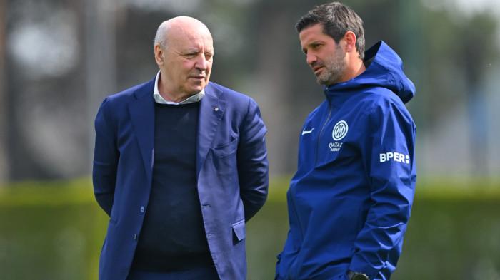 TARGET LIGA CHAMPIONS - Presiden Inter Milan, Beppe Marotta bersama pelatih Cristian Chivu saat berada di Appiano Gentile, pada musim 2025/2026. Marotta belum puas dengan raihan double winner, bos Nerazzurri ini targetkan trofi Liga Champions musim 2026/2027.