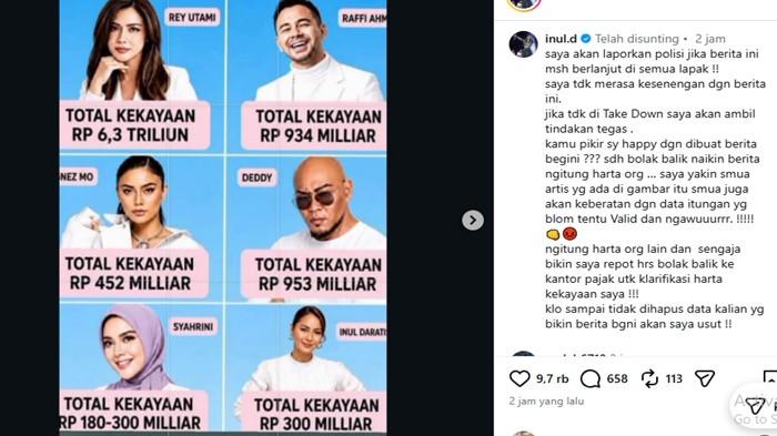 Inul Daratista meluapkan kemarahannya di media sosial setelah sebuah akun mengunggah daftar