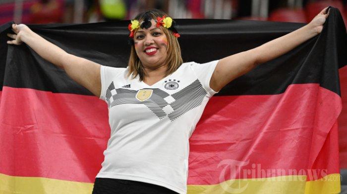 A German fan ahead of the 2022 World Cup Group E match between Spain and Germany at Al-Bayt Stadium in Al Khor, north of Doha, on 27 November 2022.