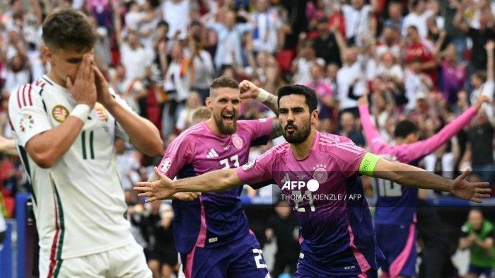 Germany midfielder #21 Ilkay Gundogan celebrates his team’s second goal during the UEFA Euro 2024 Group A match between Germany and Hungary at Stuttgart Arena in Stuttgart on 19 June 2024.