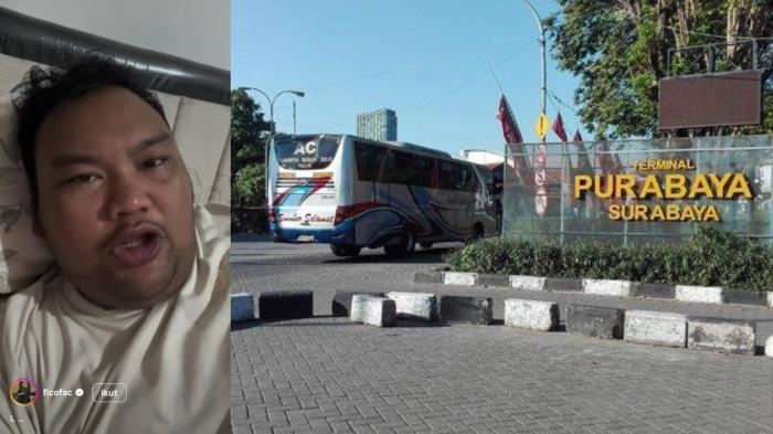 KECEWA - Komika Fico Fahriza viral usai mengaku mengalami dugaan premanisme saat berada di Terminal Purabaya Bungurasih. Fico menyebut HP miliknya sempat diambil ketika menjemput ibunya pada dini hari.