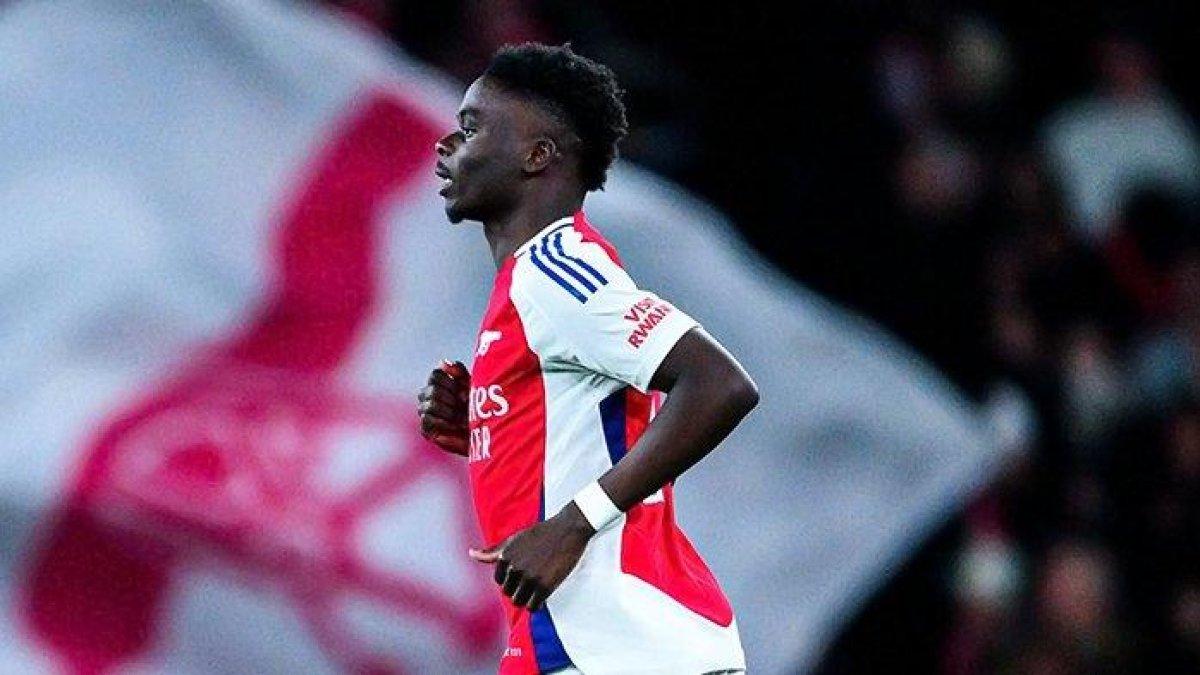 BUKAYO SAKA - Penampilan winger Arsenal, Bukayo Saka pada musim 2024/2025. Pemain andalan The Gunners ini muali tebar ancaman pada Real Madrid, jelang pertemuan leg pertama perempat final Liga Champions, di Emirates Stadium, Rabu (9/4/2025).