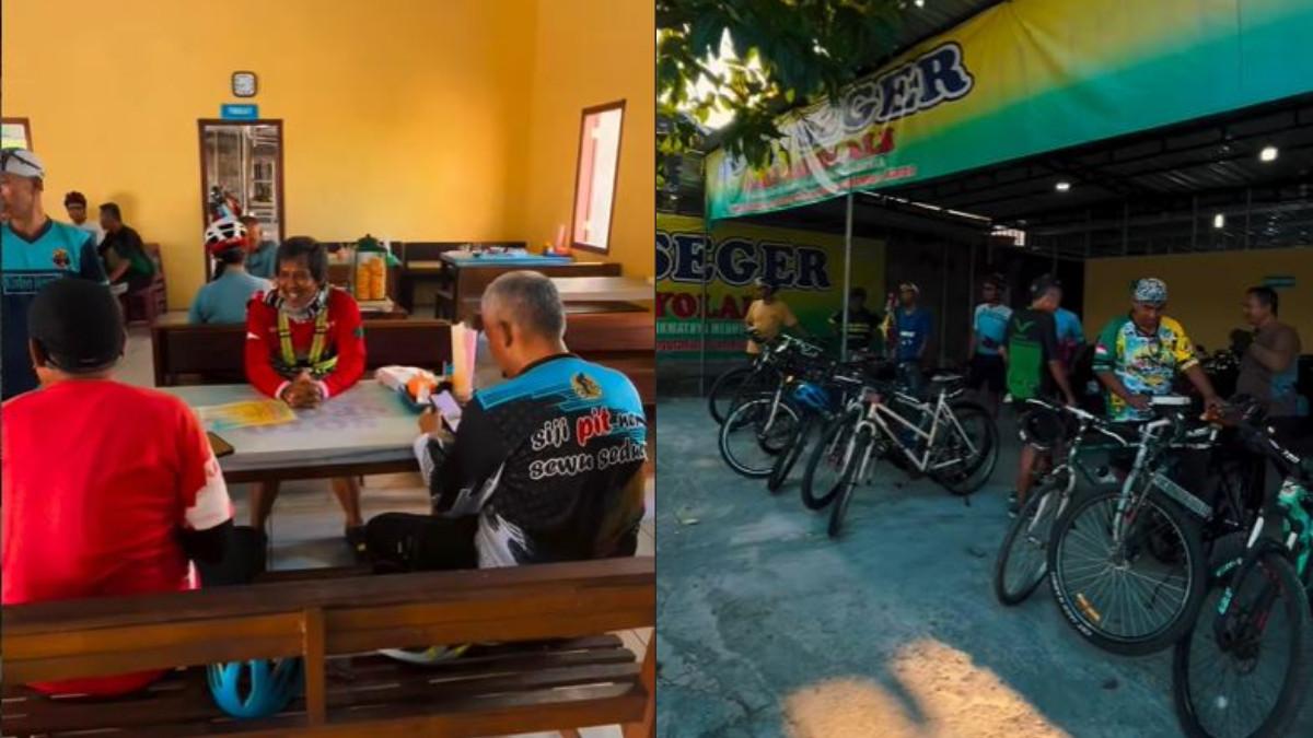 BERITA KLATEN - Mbah Purgi yang mampir di warung Soto sebelum berangkat bersepeda dari Klaten ke Mekkah.