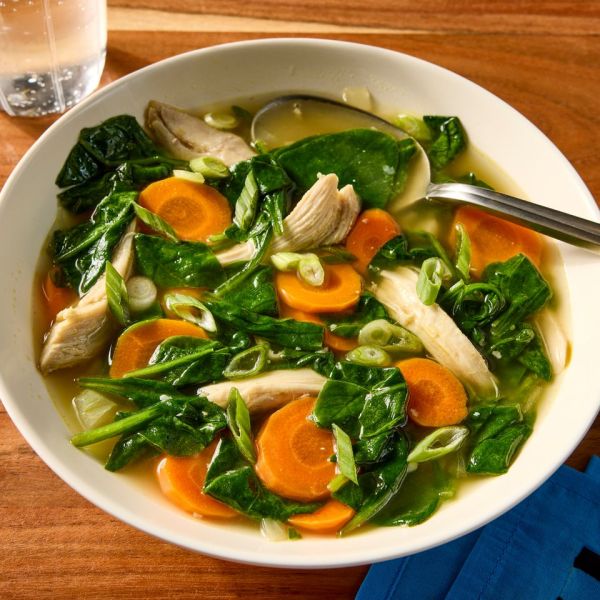 Recipe image of Garlic-Miso Chicken Soup. Credit: Photographer: Jen Causey, Food Stylist: Jennifer Wendorf, Prop Stylist: Phoebe Hausser.