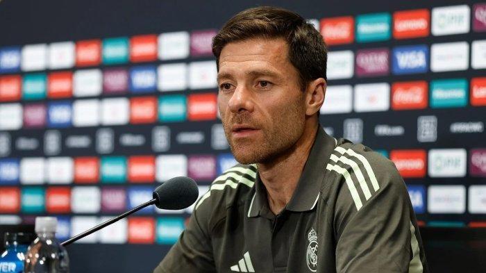 Pelatih Real Madrid Xabi Alonso dalam konferensi pers sebelum laga Piala Dunia Antarklub melawan Al Hilal, Selasa (17/6/2025).