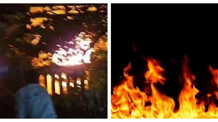 Kolase Foto Kebakaran rumah milik nenek Nia Rahmayanti (60) dan ilustrasi kebakaran.