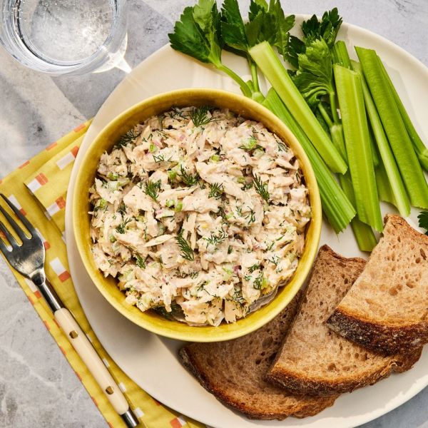 a recipe photo of the Lemon-Dill Tuna Salad Credit: Photographer: Robby Lozano, Food Stylist: Jennifer Wendorf, Prop Styling: Lindsey Lower