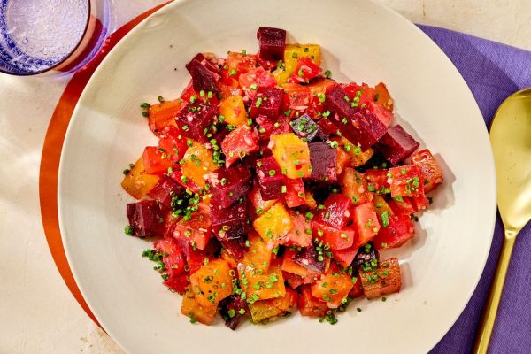 Recipe image of Rainbow Beet Salad. Credit: Photographer: Robby Lozano, Food Stylist: Renu Dhar, Prop Stylist: Keoshia McGhee.