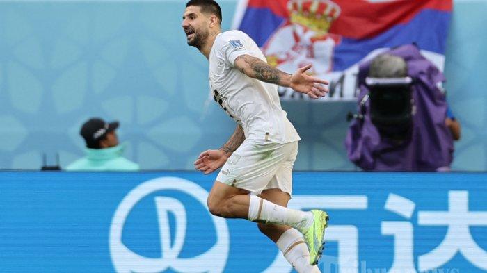 SERBIA PLAYER (2022 ARCHIVE) - Serbian striker Aleksandar Mitrovic celebrates after scoring his team's third goal during the Group G FIFA World Cup 2022 match between Cameroon and Serbia at Al-Janoub Stadium in Al-Wakrah, south of Doha, Monday (November 28, 2022) local time.